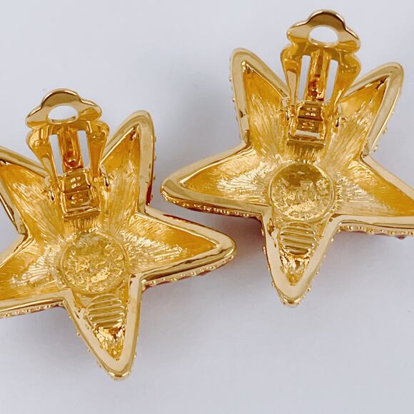 The Quacker Factory Red Enamel Celestial Star Moon Clip On Earrings Vintage Y2K - Picture 10 of 12